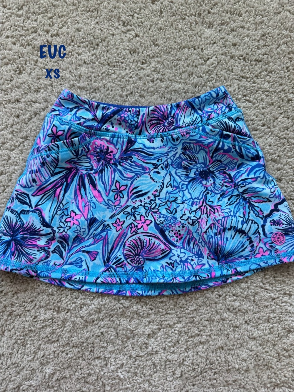 Lilly Pulitzer Turquoise Blue Floral Skort with Pink Accents